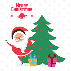 Fototapeta na wymiar Santa cartoon and pine tree icon. Merry Christmas season celebration and decoration theme. Colorful design. Vector illustration