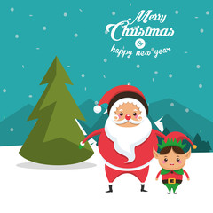 Elf and santa cartoon icon. Merry Christmas season celebration and decoration theme. Colorful design. Vector illustration