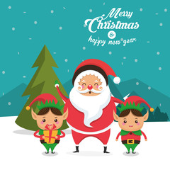 Elf and santa cartoon icon. Merry Christmas season celebration and decoration theme. Colorful design. Vector illustration