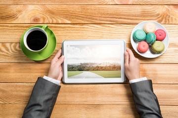 Businesswoman having coffee break