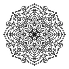 Hand drawn element. Black and white. Mandala. Vector illustration.