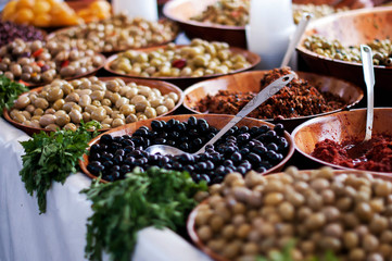 Olives and spices on a market stall