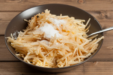 Grated Apples With Sugar. Cooking Process Of Pie Or Cake. Prepar