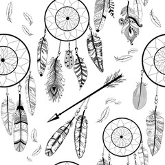 seamless pattern with Native indian dream catcher