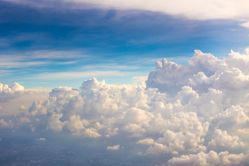 Beautiful cloud view from aeroplane wing.