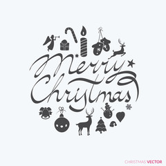 Merry Christmas lettering typography. Text design in handwriting