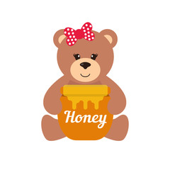 cartoon bear sitting with honey and bow
