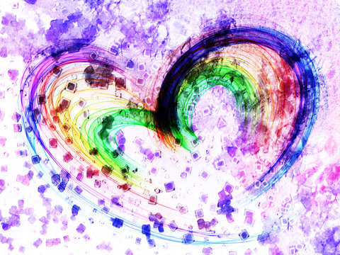 multicolored heart lovely grunge background, textured romantic heart abstract line backdrop