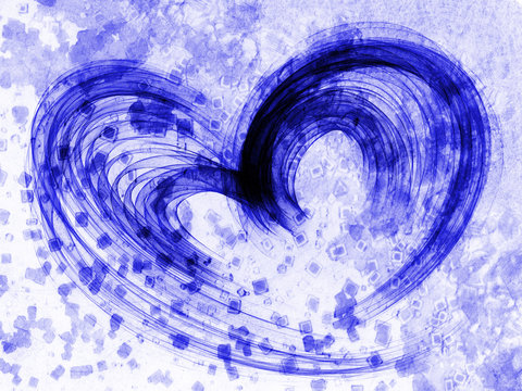 blue heart lovely grunge background, textured romantic heart abstract line backdrop