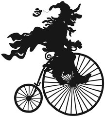 Obraz premium Halloween witch riding an antique bicycle