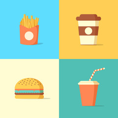 FastFood Junk Food Cartoon Icons.