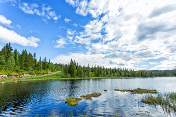 Idyllic summer landscape with clear mountain lake