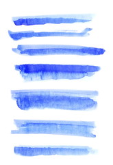 Watercolor. Blue abstract painted ink strokes set on watercolor paper. Ink strokes