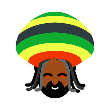 Rastaman avatar. Rasta cap and dreadlocks. Sign rastafarianin. J