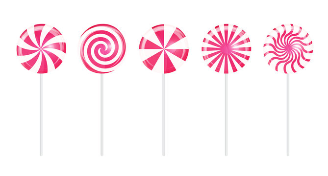 Realistic Sweet Lollipop Candy Set on White Background. Vector I