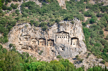 Fototapeta na wymiar Lycian tombs in the rocks