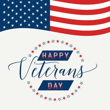 Happy Veterans Day with waving American flag Vector illustration