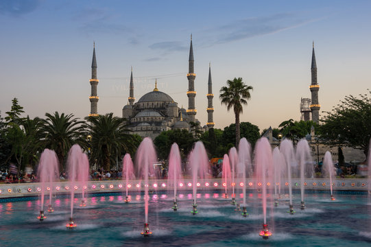 Sultan Ahmet Mosque On Sunset
