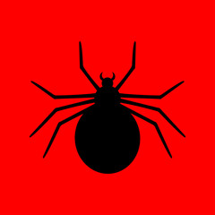 Icono plano araña sobre fondo rojo