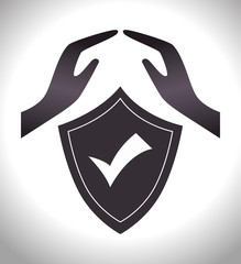 insurance security shield checked and protective hands. vector illustration