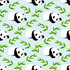 Panda bear vector background. Seamless pattern with cartoon panda.
