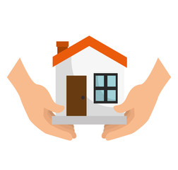 hands holding a house. home insurance security. vector illustration