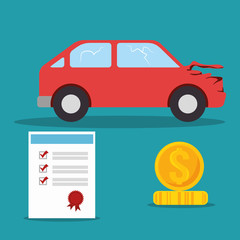 car crash insurance with certificate and money icon. colorful design. vector illustration