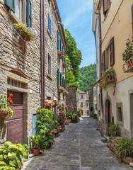 Fototapeta na wymiar Old street with flowers in Italy
