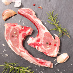 raw lamb chop and rosemary