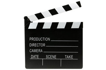 blank clapperboard isolated on white background