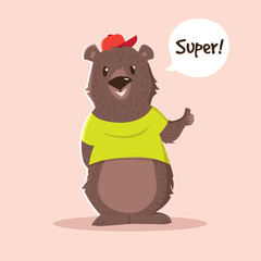 Vector cute little bear cartoon character in t-shirt
