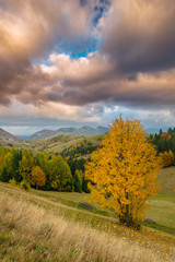 Fototapeta premium Idyllic autumn scenery in remote mountain area in Transylvania