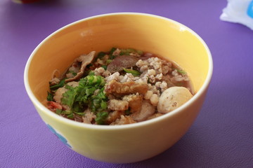 Close up thai spicy pork noodle