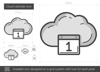 Cloud calendar line icon.