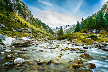 Stream at Zillertal Alps in Austria