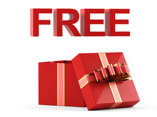 Gift box and free inscription on a white background. 3D rendering