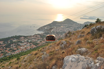 Sunset in Dubrovnik and cableway - obrazy, fototapety, plakaty