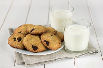 Homemade cookies with milk on the table.