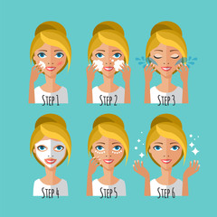 Skin care concept. Young woman cleaning and care her face. Facia