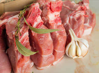 Chopped pork on a marble countertop