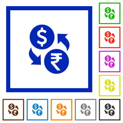 Dollar Rupee exchange framed flat icons