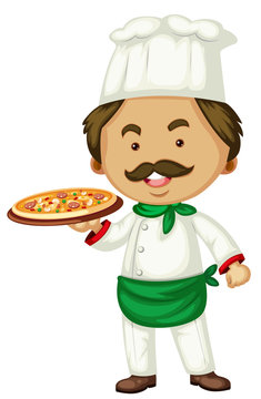 Male chef and italian pizza