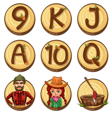 Lumber jacks and numbers on round badges