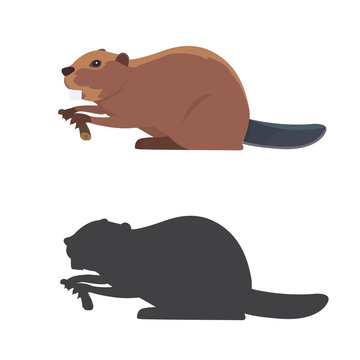 Funny beaver illustration, cartoon style. beaver silhouette