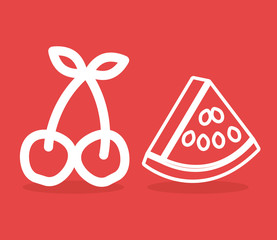 cherry and watermelon healthy fruits over red background. vector illustration