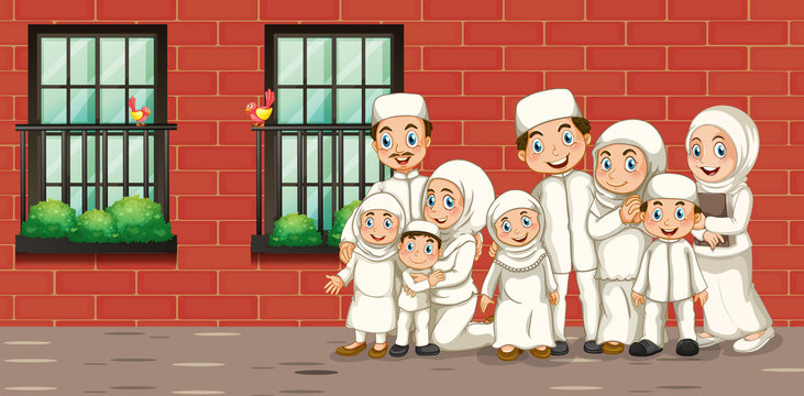 Muslim Family In White Costume