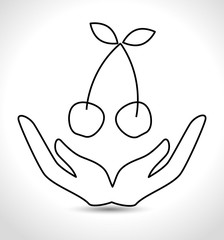 hands holding a cherry fruit food silhouette. vector illustration