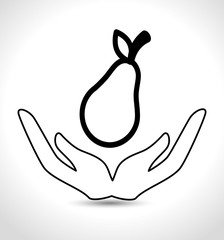 hands holding a pear fruit healthy food silhouette. vector illustration