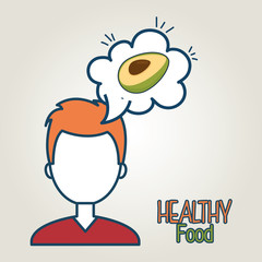 avatar man thinking in avocado. vegetable healthy food. vector illustration