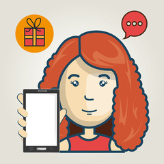 avatar woman with smartphone device and shopping and ecommerce icon set. vector illustration